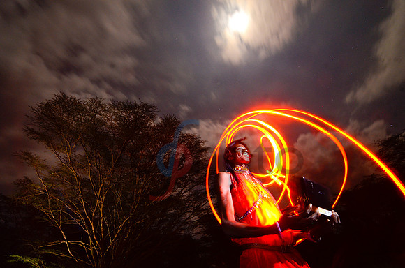 Masai Warrior Light Painting, Masai Mara Reserve