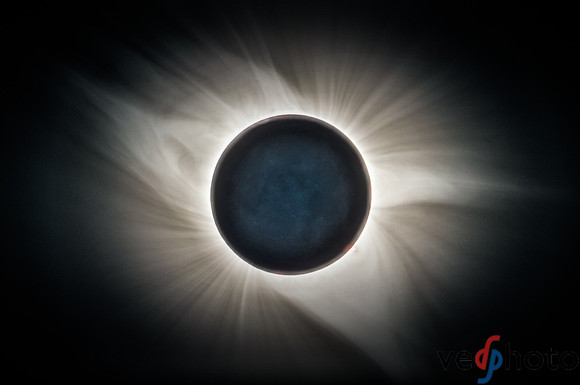 Totality - Outer Corona Emphasis High Dynamic Range and Earthglow-illuminated Lunar Disk